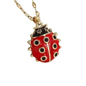 Cute Red Ladybug Pendant Necklace Gold Chain Enamel Charm